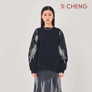 中国设计师原创Ji Cheng吉承翅膀重影刺绣不对称男女卫衣亲子2609