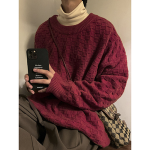 日系慵懒毛衣男士2024年秋冬美式复古潮牌青少年设计感情侣针织衫