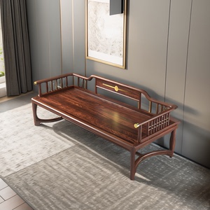 乌金木沙发床两用罗汉床新中式实木推拉床小户型老榆木茶桌椅组合