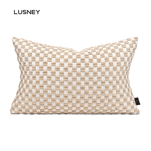 现代简约米黄色高级沙发抱枕手工编织创意轻奢样板房床上靠枕背垫