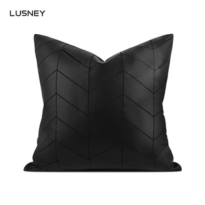 沙发样板房ins北欧现代简约轻奢黑色皮革绣花定制抱枕床头靠垫