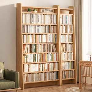 全实木落地家用置物架松木组合书架超薄收纳架简易梯形客厅书柜