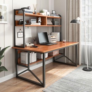 铁艺电脑桌台式家用书桌书架一体桌椅组合卧室办公学生学习写字桌