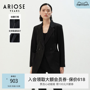 艾诺丝雅诗春季新品修身黑色西装外套双排2粒扣20911359
