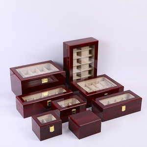 现货红色烤漆1位木质手表盒单只装正方形精美木盒 皮革手表收纳盒