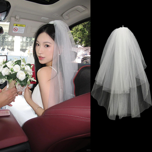 白色新娘头纱2024法式主婚纱头饰结婚摄影拍照道具蓬蓬纱领证登记