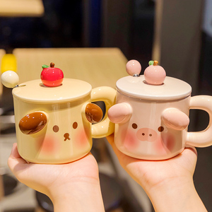 猪猪陶瓷马克杯儿童家用粉色小猪水杯女生喝水茶杯超萌可爱小杯子