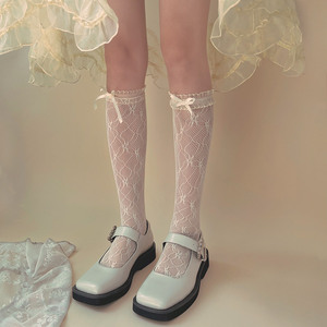韩国新品小清新浪漫立体蕾丝小腿袜欧根纱可爱小花边中筒堆堆袜女