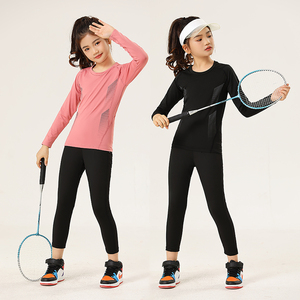 儿童羽毛球训练服紧身衣运动装女童女孩大童速干套装乒乓球运动服