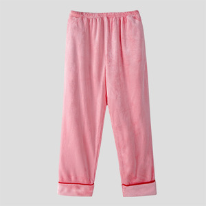 可外穿粉色家居服保暖裤子新款秋冬季法兰绒加厚玫瑰女人睡裤保暖
