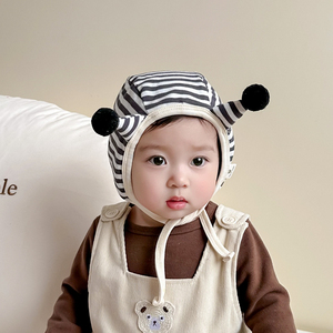 0-12个月婴儿帽子春秋薄款宝宝韩版纯棉新生儿包脸帽夏季可爱触角