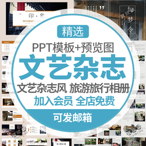 小清新中国风文艺杂志风PPT模板日系复古典旅游旅行电子相册素材