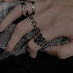 戒指三件套罗马复古做旧可调节嘻哈戒子时尚个性小众设计开口指环
