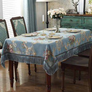 欧式餐桌布长方形茶几桌垫雪尼尔高级感布艺麻将桌家用大圆桌台布