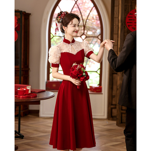 敬酒服新娘2024新款红色新中式夏天结婚订婚礼服小个子连衣裙夏季