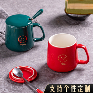 小巧可爱情侣陶瓷马克杯泡茶家用带盖勺儿童咖啡一对杯子定制logo