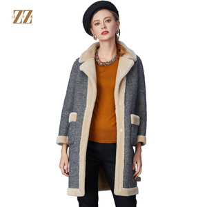 佐尔美冬季新品双面穿中老年女士长款羊毛外套羊剪绒大衣