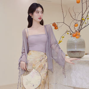 新中式女装夏小众清冷感改良汉服三件套装复古轻国风高级感小洋装