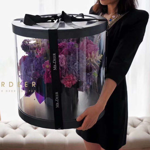 透明PVC巨型抱抱桶花店插花制作鲜花玫瑰花束圆形装饰花盒包装盒