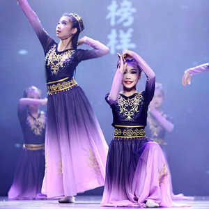新疆舞蹈演出服儿童维吾族舞蹈服民族女童大摆裙艺考维族表演服装