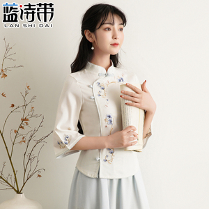 中国风女春装复古改良版少女旗袍盘扣上衣年轻款唐装汉服茶服套装