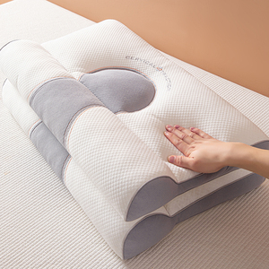 新款针织空气层枕头护颈椎牵引枕成人半圆形承托助睡眠枕芯一对装