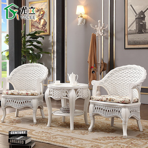 欧式藤椅三件套阳台桌椅茶几组合白色 客厅藤编单人休闲靠背椅子