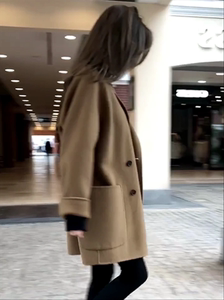 宽松阔版双面羊绒大衣女2022秋冬短款小个子西服式韩版羊毛呢外套