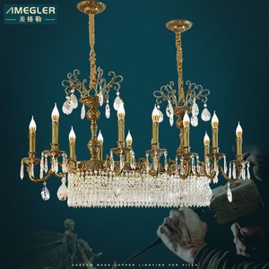 美格勒法式水晶吊灯长方形奢华餐厅欧式复古别墅高档饭厅餐桌纯铜