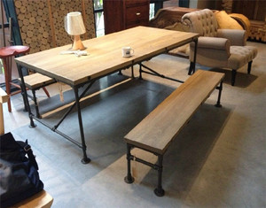 工业风实木餐桌loft复古铁艺书桌电脑桌会议桌美式餐厅餐桌椅组合