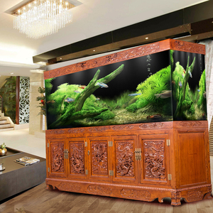 实木新中式鱼缸大型客厅家用免换水定制生态水族箱超白底滤龙鱼缸