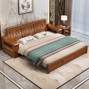 新中式胡桃木全实木折叠伸缩两用沙发床软包靠背现代客厅卧室家具