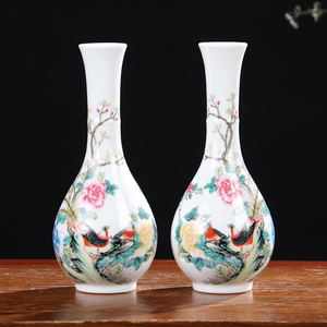 牡丹玉壶春对瓶景德镇陶瓷器花瓶中式客厅摆件插花干花家居装饰品