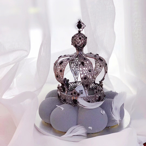 生日欧式蛋糕装饰皇冠国王复古烘焙摆件城堡黑色头饰巴洛克欧美圆