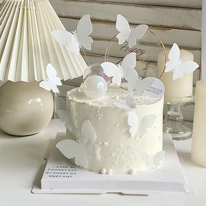 烘焙蛋糕装饰蝴蝶威化纸糯米纸白色纸蝴蝶小仙女女生蛋糕插牌插件