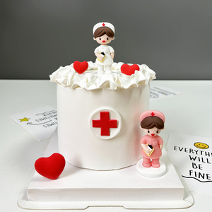 512护士节蛋糕装饰软胶护士人偶摆件白衣天使女护士烘焙装扮插件