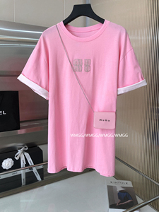 粉色短袖t恤女2024新款爆款设计感小众重工镶钻小个子别致上衣薄