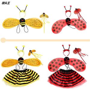 儿童演出服舞蹈六一蜜蜂翅膀天使瓢虫四件套黄色表演服装舞台定制