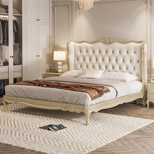 美式实木1米8双人床现代法式轻奢床高级感主卧高端大气欧式雕花床