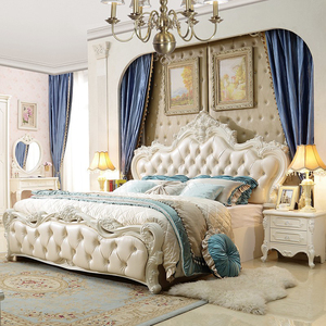 欧式床1.8米双人床主卧公主床 现代简约白色床简欧实木储物高箱床