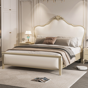 床轻奢现代简约全实木欧式床1.8m主卧真皮大床美式公主储物双人床