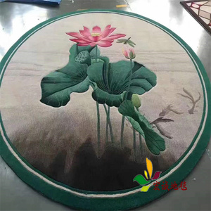 中式禅意水墨画荷花莲花圆形地毯客厅餐厅茶几垫书房接待室晴纶毯