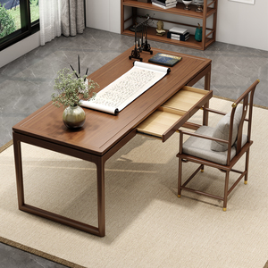 新中式实木书桌榆木书法桌家用卧室书画桌办公画案带抽屉桌椅组合