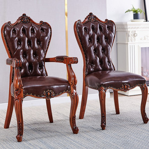 美式餐椅实木雕花扶手椅欧式靠背椅单人家用酒店简约复古书桌椅子