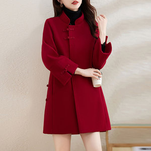 春季红色毛呢外套女中长款新款杭州时尚高级感斗篷呢子大衣妮子潮