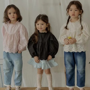 韩国童装2024春季新款FLO女童女孩3色甜美蕾丝娃娃款长袖衬衫衬衣