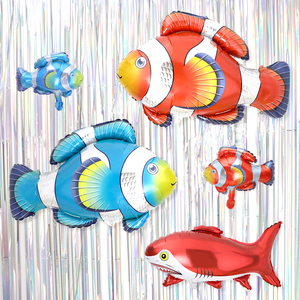 宝宝生日海洋鲨鱼主题铝箔气球小丑鱼装饰儿童生日派对布置用品