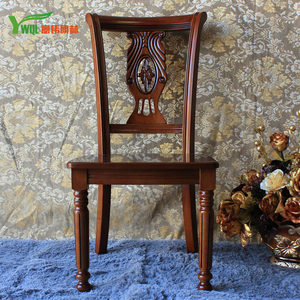 欧式实木餐椅 美式木板椅子 橡木雕花酒店椅子 咖啡椅 靠背椅