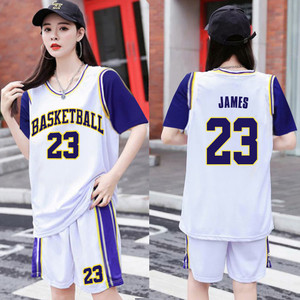 篮球服女套装假两件短袖男比赛23号球衣班服大学生训练韩板定制款