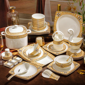 景德镇骨瓷餐具套装高档奢华送礼碗盘组合欧式陶瓷器碗碟套装家用
